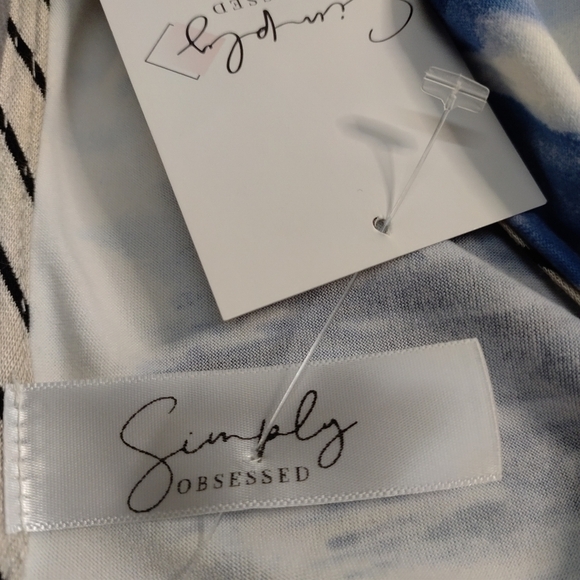 Simply Obsessed Dress Blue White Tie-dyed 3/4 Sleeves V-Neck Stretch Sz L NWT - Picture 9 of 10